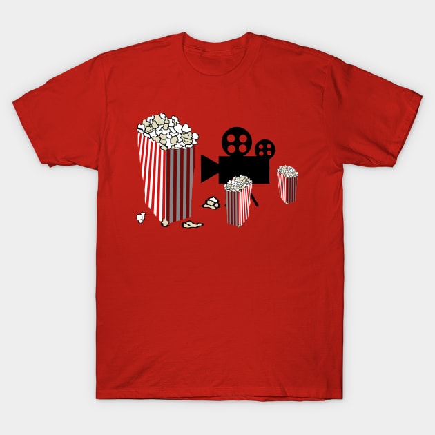 Movie Reels and Popcorn T-Shirt by Bluedaisy66